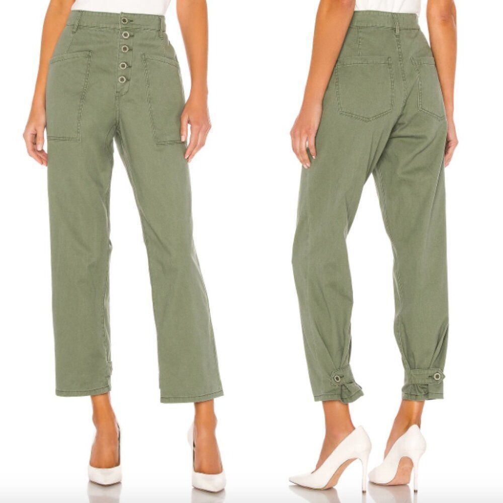 Pistola muted army colonel green Tammy high rise adjustable straight leg trouser